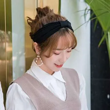 6Pcs Solid Wide Headbands for Women Elastic Bandana Knot Headbands Turban Headwraps Workout Head Wrap Hair Band Yoga Running Sport Twisted Hairband Hair Accessories for Women Girls