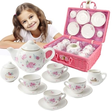 Enchanting Pink Porcelain Tea Set for Girls - 13 Piece Floral Design