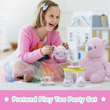 Pink Porcelain Tea Set for Girls Floral Design 13 Pieces