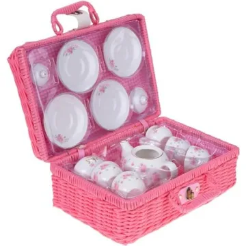 Pink Porcelain Tea Set for Girls Floral Design 13 Pieces