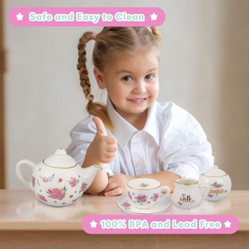 Pink Porcelain Tea Set for Girls Floral Design 13 Pieces