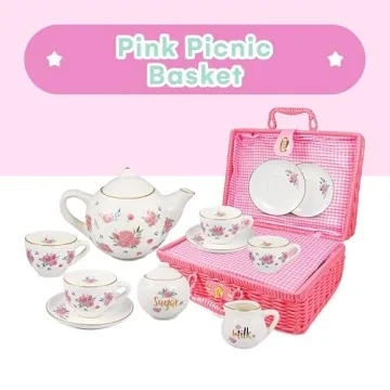 Pink Porcelain Tea Set for Girls Floral Design 13 Pieces