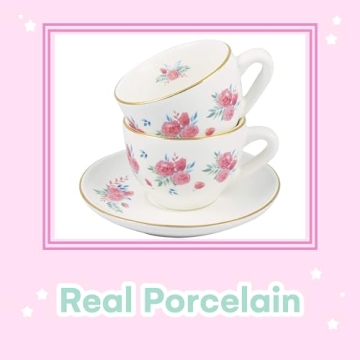 Pink Porcelain Tea Set for Girls Floral Design 13 Pieces