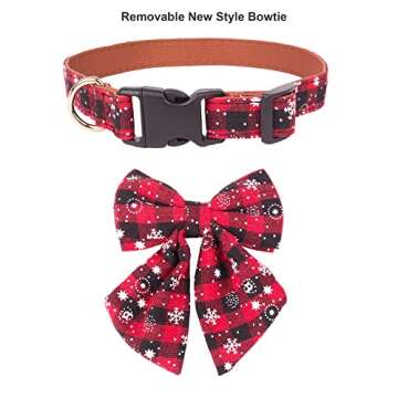 ADOGGYGO 2 Pack Christmas Dog Collar with Bow Tie, Classic Plaid Red Green Dog Collars with Removable Bowtie Christmas Collars for Small Dogs Pets (Small)