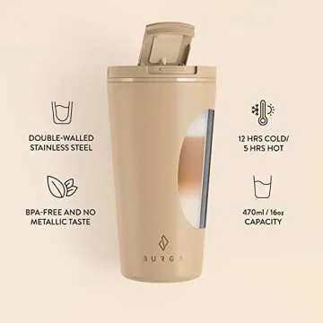 BURGA Travel Coffee Mug (16oz) – Spill-Proof, Secure-Seal Insulated Coffee Mug – Scratch-Resistant, Stainless Steel Travel Mug Stays Hot or Cold – Anti-Slip Coffee Tumbler – Nude Marble Travel Mug