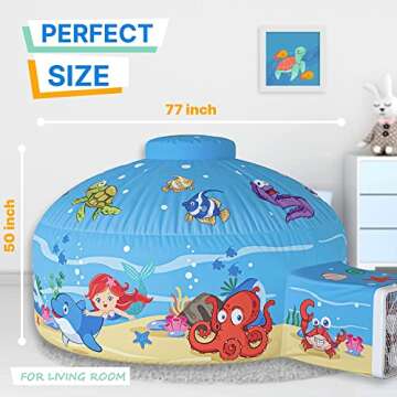 Skywin Air Tent Fort Large Ocean with Floor Playhouse for Kids - Inflatable Kids Fort Sets Up and St...