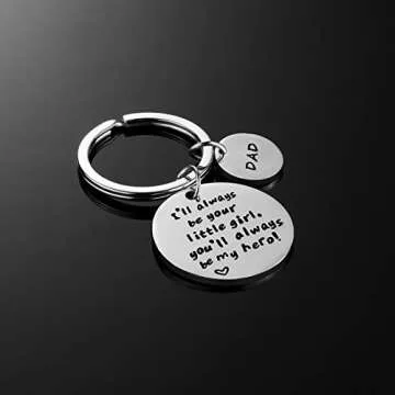 Father’s Day Gift - Dad Gift from Daughter for Birthday, I'll Always Be Your Little Girl, You Will Always Be My Hero Keychain, Stainless Steel
