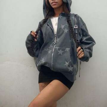 Sumleno Fairy Grunge Clothes Alt Emo Clothing Y2k Zip Up Hoodie Oversized Hooded Sweatshirt Harajuku...