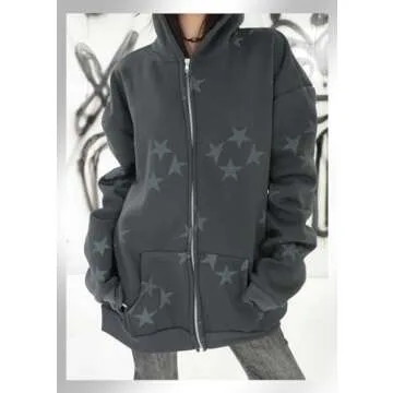 Sumleno Fairy Grunge Clothes Alt Emo Clothing Y2k Zip Up Hoodie Oversized Hooded Sweatshirt Harajuku Aesthetic Jacket (S,A)