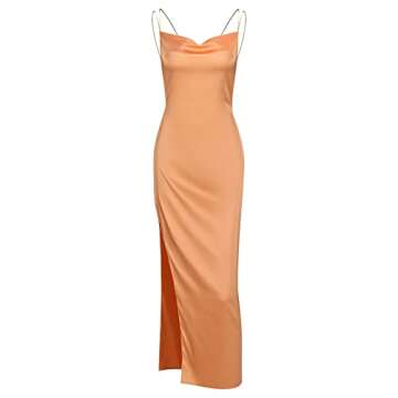 ZAFUL Women's Draped Satin Asymmetrical Cinched Split Slip Mini Cami Dress (T-Orange, Small)