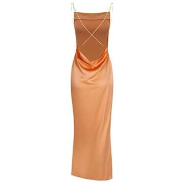 ZAFUL Women's Draped Satin Asymmetrical Cinched Split Slip Mini Cami Dress (T-Orange, Small)