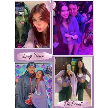 Rave Bell Mesh Crop Top for Women - EDC Festival Long Sleeve Tie Front Sheer Shirt Ruffle Fairycore Blouse Outfits(Purple,M,1087e)