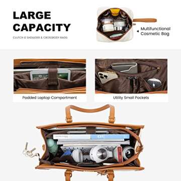 LOVEVOOK Laptop Bag for Women - 15.6 inch Lightweight Canvas Laptop Tote, Large Capacity Computer Bag with Clutch Purse for Business, Work, Travel, School, Casual Beige