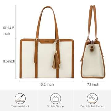 LOVEVOOK Laptop Bag for Women - 15.6 inch Lightweight Canvas Laptop Tote, Large Capacity Computer Bag with Clutch Purse for Business, Work, Travel, School, Casual Beige