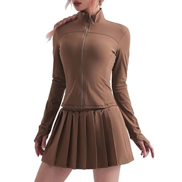 altiland Women's Workout Running Yoga Gym Zip Up Cropped Track Jacket UPF 50+ Sun Protection Long Sl...