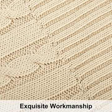 NTBAY 100% Pure Cotton Cable Knit Throw Blanket, Super Soft Warm 51x67 Knitted Throw Blanket for Couch, Sofa, Chair, Bed - Extra Cozy, Machine Washable, Comfortable Home Decor, Khaki