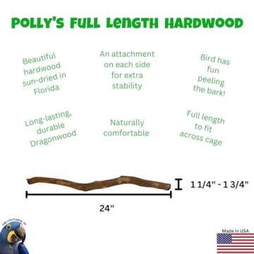 Polly's Full Length Hardwood Bird Perch, 24-Inch, (26" Including Hardware), Brown (50800)