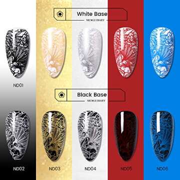 NICOLE DIARY 6Pc Nail Art Stamping Polish Nail Plate Printing Varnish Gold Silver White Black Red Nail Plate Polish for Manicure Printing Novel Nail polish Sets