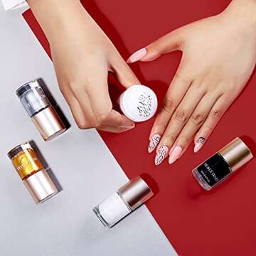 NICOLE DIARY 6Pc Nail Art Stamping Polish Nail Plate Printing Varnish Gold Silver White Black Red Nail Plate Polish for Manicure Printing Novel Nail polish Sets