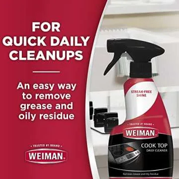 Weiman Glass Cooktop Cleaner & Polish For Daily Use on Ceramic, Induction Stove Top, Removes Grease & Oily Residue, Streak Free Shine, 12 oz, 2 Pack, Micro Fiber Buffing Towel