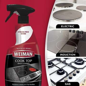 Weiman Glass Cooktop Cleaner & Polish For Daily Use on Ceramic, Induction Stove Top, Removes Grease & Oily Residue, Streak Free Shine, 12 oz, 2 Pack, Micro Fiber Buffing Towel