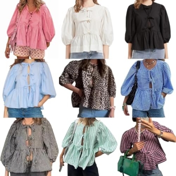 Trendy Leopard Print Peplum Tie Front Tops for Women