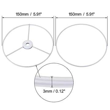 uxcell Lamp Shade Ring, 150mm Dia. Lampshade Holder Frame for Connecting Lamps Harp, Baked Coating Iron 1 Set