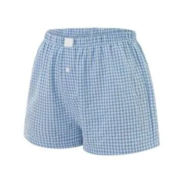 Women Y2k Pajamas Shorts Micro Button Boxers Elastic Waist Cute Pj Bottoms Summer Plaid Lounge Short (A White Blue, S)