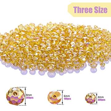 WILLBOND 600 Pcs Crystal Glass Beads for Jewelry Making Bulk Faceted Gemstone Rondelle Loose Beads for Bracelet DIY Crafts 8 mm, 6 mm, 4 mm(Champagne Gold)