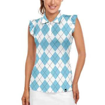 Womens Argyle Sleeveless Golf Shirt - Moisture Wicking Floral Polo for Outdoor Activities