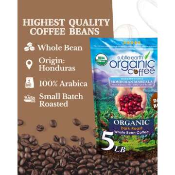 Subtle Earth Organic Coffee - Dark Roast - Whole Bean Coffee - 100% Arabica Beans - Low Acidity and ...