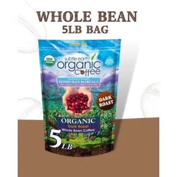 Subtle Earth Organic Coffee - Low Acid Dark Roast Whole Bean