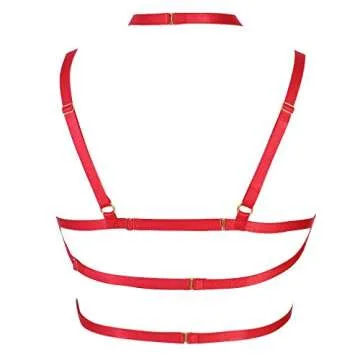 Women Sexy Cage Body Harness Bra Strap Crop Tops Lingerie Punk Goth Fetish Wear (Red)