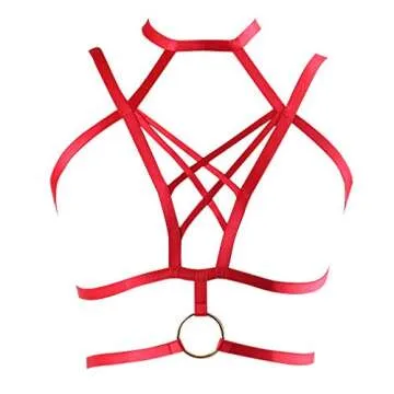 Women Sexy Cage Body Harness Bra Strap Crop Tops Lingerie Punk Goth Fetish Wear (Red)
