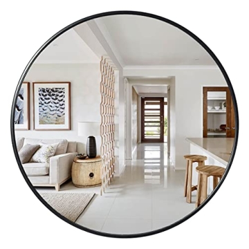 Eruner Large Round Mirror Black Modern Vanity Wall