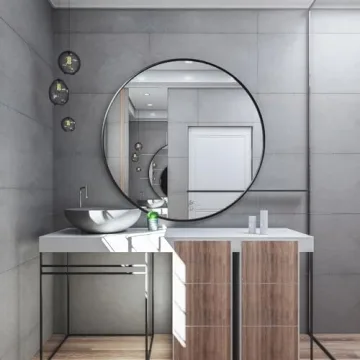 Eruner Large Round Mirror Black Modern Vanity Wall