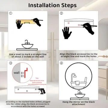 Eruner Large Round Mirror Black Modern Vanity Wall