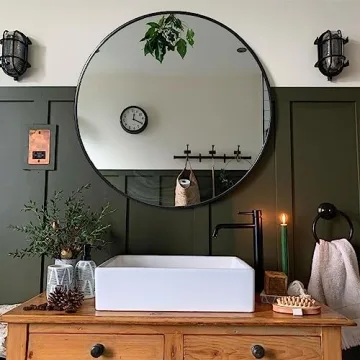 Eruner Large Round Mirror Black Modern Vanity Wall