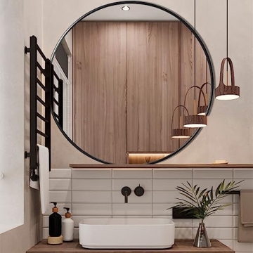 Eruner Large Round Mirror Black Modern Vanity Wall