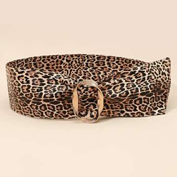 Women's Wrap Wide Cinch Belt Vintage Faux Leather Leopard Print Waist Belt Waistband for Dress
