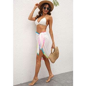 HY HYERSPACE Womens Beach Sarong Semi-Sheer Swimwear Cover Ups Short Skirt with Tassels Chiffon Bikini Wraps