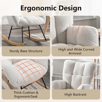 NIOIIKIT Ivory Teddy Rocking Chair for Nursery and Home