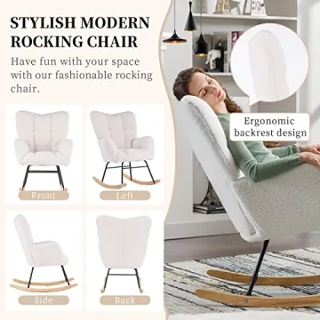 NIOIIKIT Ivory Teddy Rocking Chair for Nursery and Home