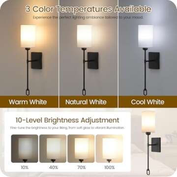 GOEBLESON Battery Operated Wall Sconces Set of 2 with Remote, Wireless Wall Sconce with 2 Dimmable RGB LED Bulbs, Rechargeable Wall Lamps, Not Hardwired Wall Lights, Linen Shade, Black B04YBP205