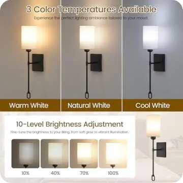 GOEBLESON Battery Operated Wall Sconces Set of 2 with Remote, Wireless Wall Sconce with 2 Dimmable RGB LED Bulbs, Rechargeable Wall Lamps, Not Hardwired Wall Lights, Linen Shade, Black B04YBP205