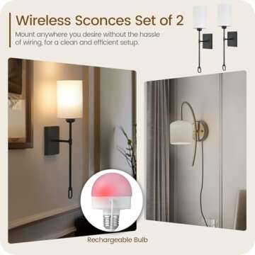 GOEBLESON Battery Operated Wall Sconces Set of 2 with Remote, Wireless Wall Sconce with 2 Dimmable RGB LED Bulbs, Rechargeable Wall Lamps, Not Hardwired Wall Lights, Linen Shade, Black B04YBP205