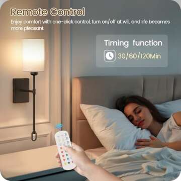 GOEBLESON Battery Operated Wall Sconces Set of 2 with Remote, Wireless Wall Sconce with 2 Dimmable RGB LED Bulbs, Rechargeable Wall Lamps, Not Hardwired Wall Lights, Linen Shade, Black B04YBP205