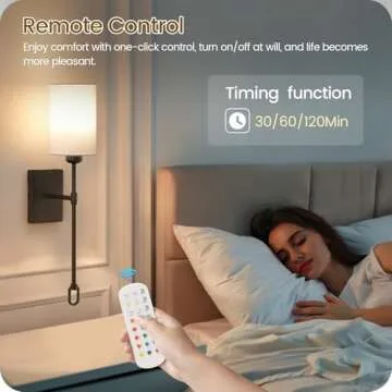 GOEBLESON Battery Operated Wall Sconces Set of 2 with Remote, Wireless Wall Sconce with 2 Dimmable RGB LED Bulbs, Rechargeable Wall Lamps, Not Hardwired Wall Lights, Linen Shade, Black B04YBP205