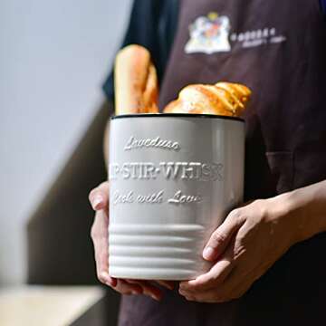 Laveduso Utensil Holder, 7.2" Large Utensil Crock, Ceramic Utensil Holder for Countertop, with Cork mat, Stable and Easy to Clean, Vintage Cooking Utensil Holder for Farmhouse Kitchen Decor, White