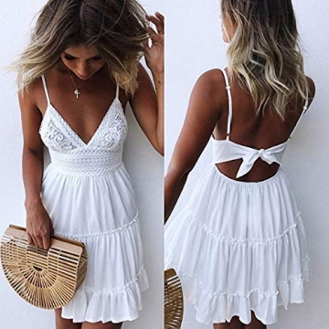 ECOWISH Women's V-Neck Lace Mini Dress Summer Boho